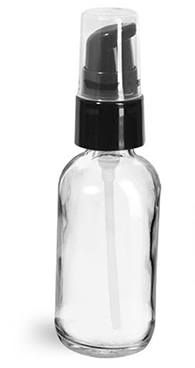 Clear Glass Boston Round Bottles w/ Black Treatment Pumps