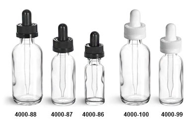 Original Clear Glass Boston Round Bottles w/ Black & White Child Resistant Droppers