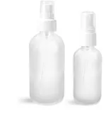 Glass Bottles, Frosted Glass Boston Round Bottles w/ White Smooth Fine Mist Sprayers