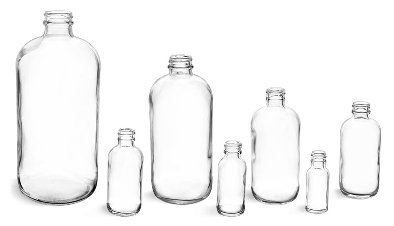 8 oz Clear Glass Round Bottles (Bulk), Caps NOT Included
