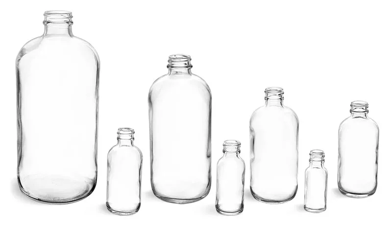 Clear Glass Round Bottles (Bulk), Caps NOT Included