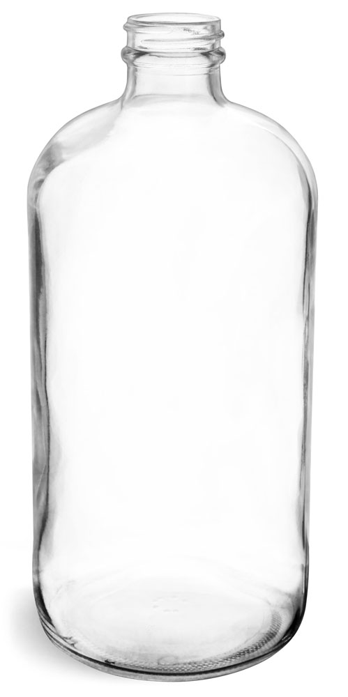 32 oz Clear Glass Round Bottles (Bulk), Caps NOT Included