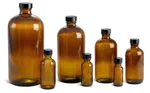 Amber Glass Round Bottles w/ Black Cone Lined Caps
