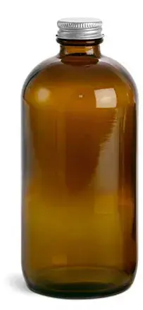 16 oz Amber Glass Boston Round Bottles w/ Lined Aluminum Caps