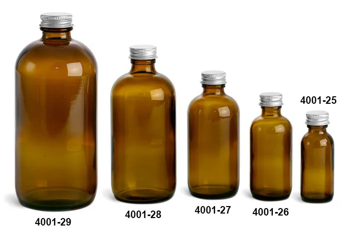16 oz Amber Glass Boston Round Bottles w/ Lined Aluminum Caps