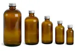Amber Glass Boston Round Bottles w/ Lined Aluminum Caps