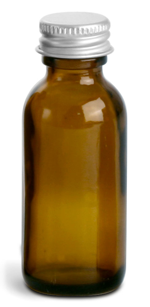 1 oz         Amber Glass Round Bottles w/ Lined Aluminum Caps