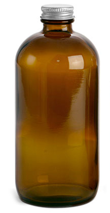 16 oz         Amber Glass Round Bottles w/ Lined Aluminum Caps