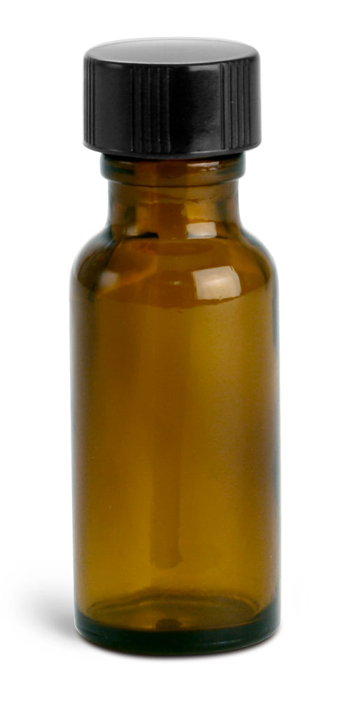 1/2 oz Amber Glass Round Bottles w/ PE Ball Rod Caps