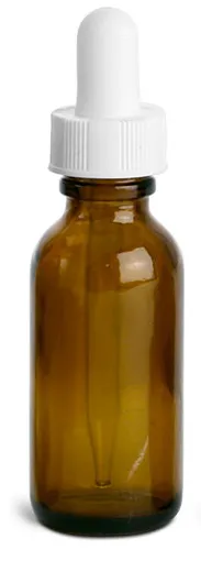 1 oz     Amber Glass Round Bottles w/ White Bulb Glass Droppers
