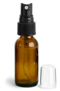 1 oz        Amber Glass Round Bottles w/ Black Fine Mist Sprayers
