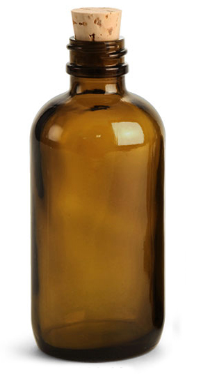 Glass Bottles, Amber Glass Boston Round Bottles w/ Cork Stoppers