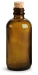 Amber Glass Bottles, Boston Round Bottles w/ Cork Stoppers