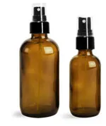 Amber Glass Bottles, Boston Round Bottles w/ Smooth Black Fine Mist Sprayers