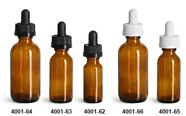 New Amber Glass Boston Round Bottles w/ Black & White Child Resistant Droppers