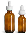 Amber Glass Boston Round Bottles w/ White Child Resistant Glass Droppers