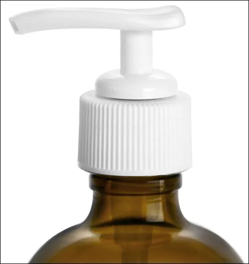  Amber Glass Boston Round Bottles w/ White Pumps 