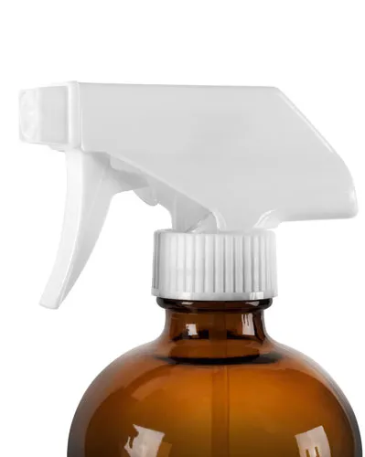 Amber Glass Bottles, Boston Round Bottles w/ White Trigger Sprayers 