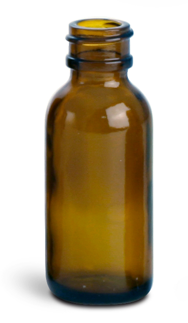 1 oz        Amber Glass Round Bottles (Bulk), Caps NOT Included