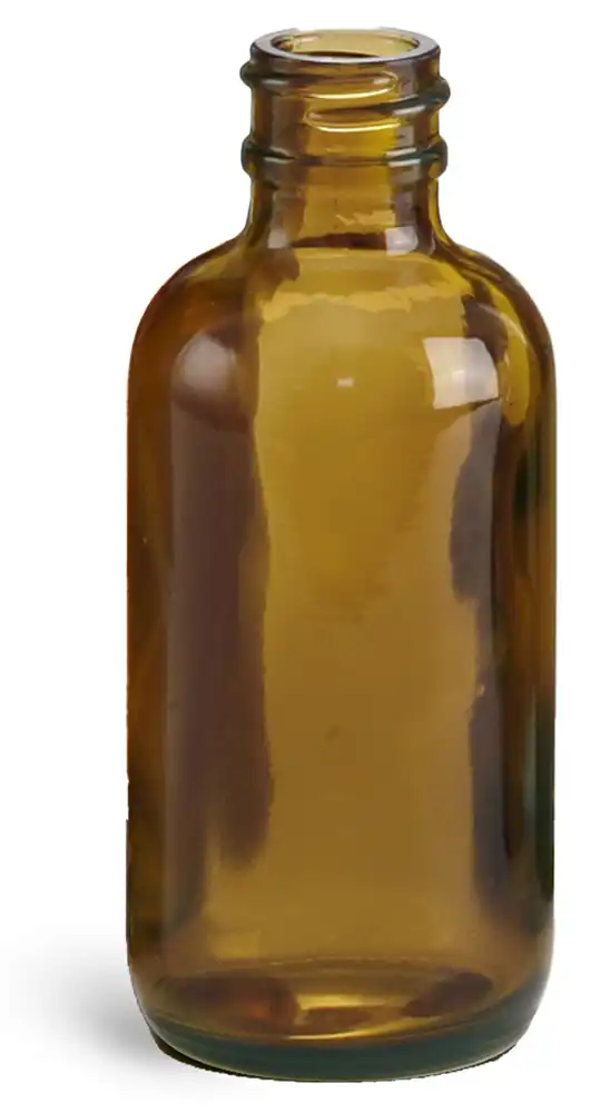 2 oz        Amber Glass Round Bottles (Bulk), Caps NOT Included