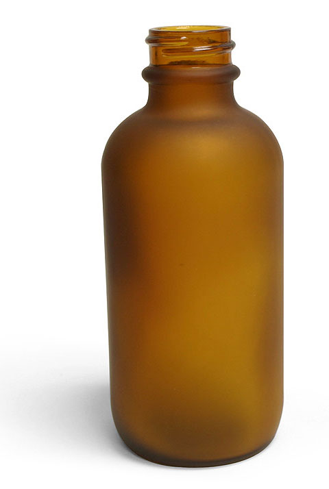 Frosted Amber Glass Round Bottles
