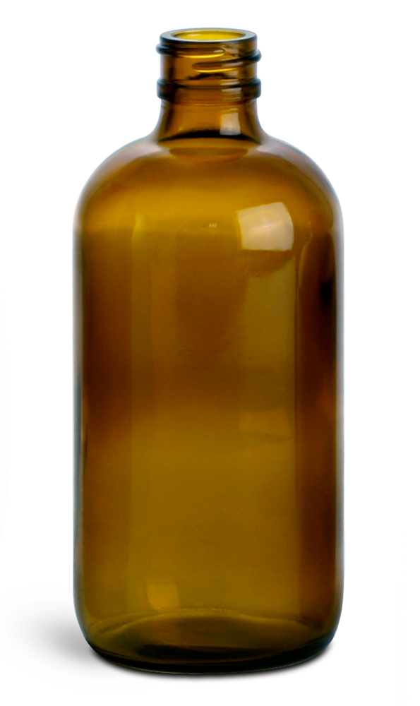 SKS Bottle & Packaging 4 oz Amber Glass Round Bottles (Bulk), Caps