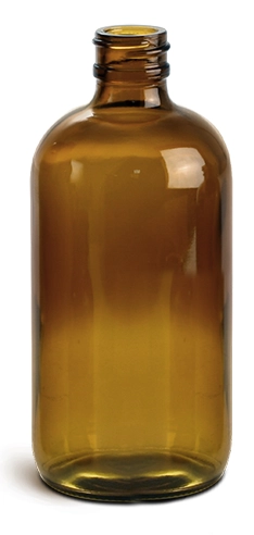 8 oz        Amber Glass Round Bottles (Bulk), Caps NOT Included