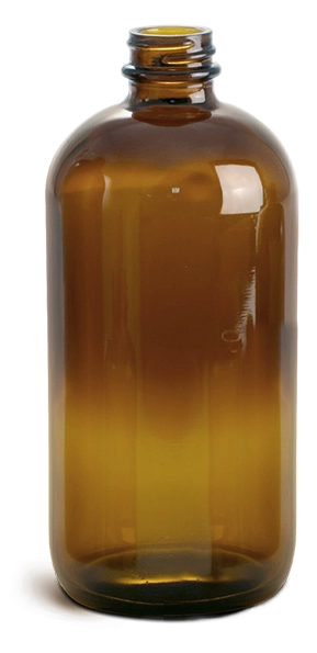 16 oz        Amber Glass Round Bottles (Bulk), Caps NOT Included