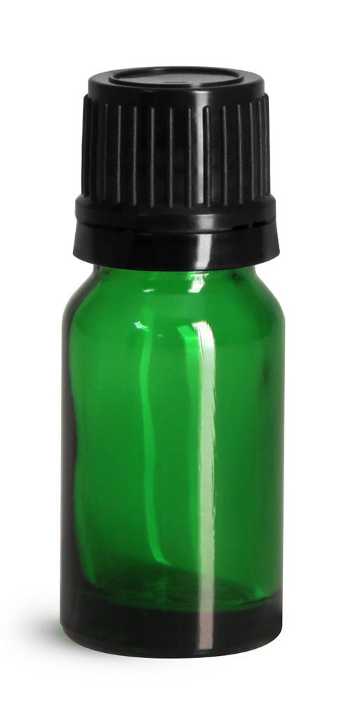 SKS Bottle & Packaging - 10 ml Glass Bottles, Green Glass Euro Dropper