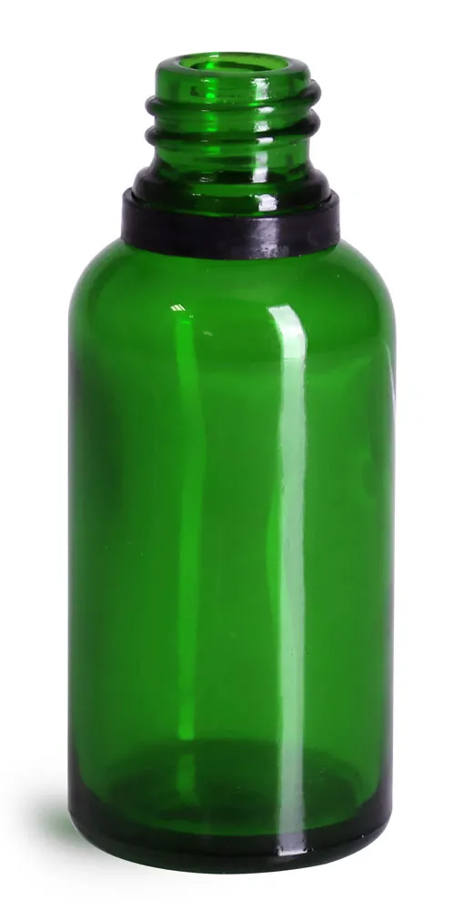 30 ml Glass Bottles, Green Glass Euro Dropper Bottles w/ Black Tamper Evident Bulb Droppers