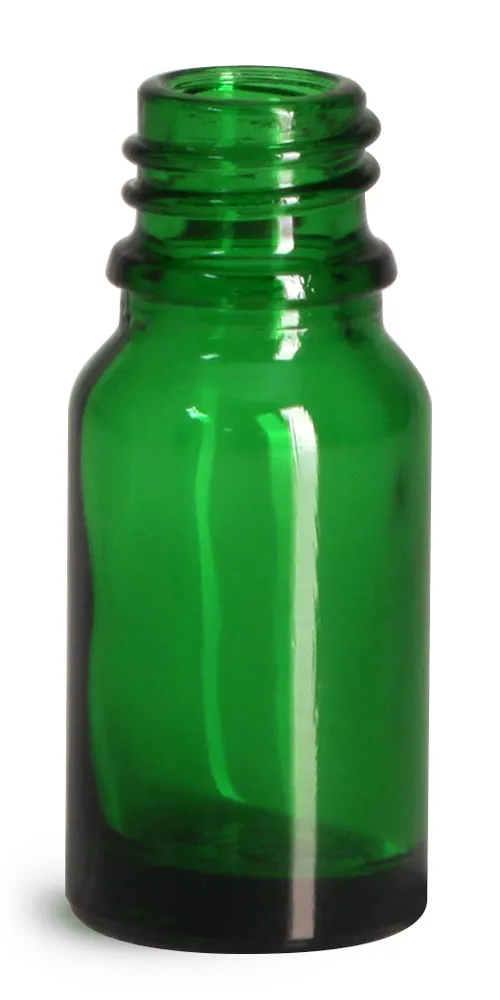 10 ml Glass Bottles, Green Glass Euro Dropper Bottles (Bulk), Caps NOT Included