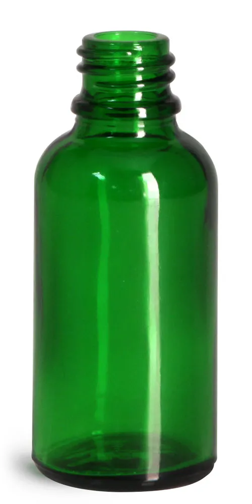 30 ml Glass Bottles, Green Glass Euro Dropper Bottles (Bulk), Caps NOT Included