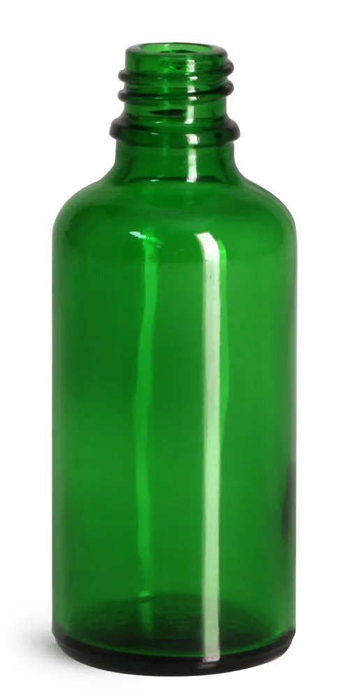 50 ml Glass Bottles, Green Glass Euro Dropper Bottles (Bulk), Caps NOT Included