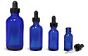 Blue Glass Boston Round Bottles with Black Droppers