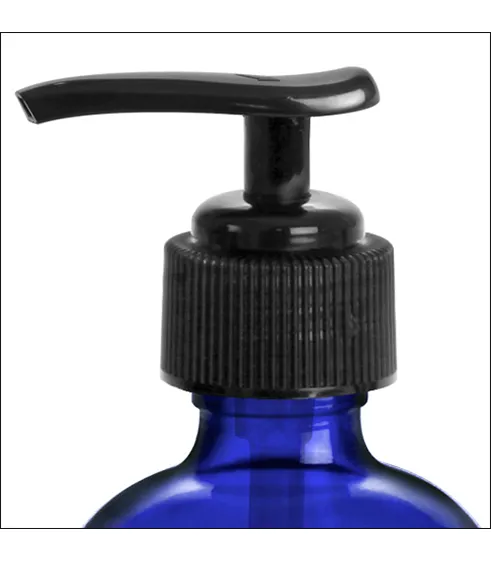 Blue Glass Bottles, Boston Round Bottles w/ Lotion Pumps