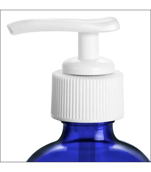 Blue Glass Bottles, Boston Round Bottles w/ Lotion Pumps