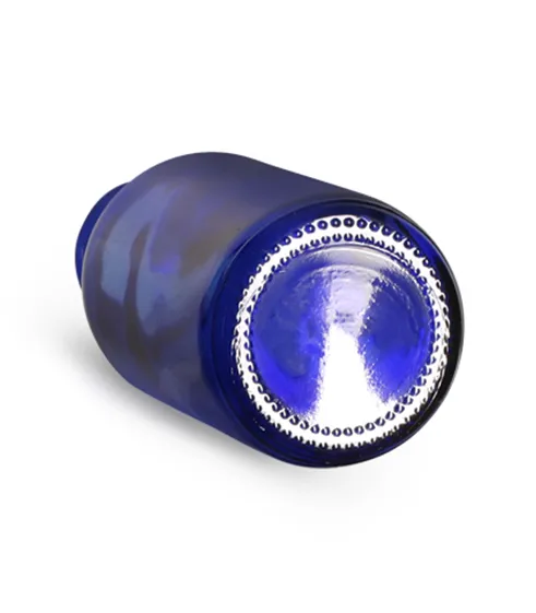 Blue Glass Bottles, Boston Round Bottles w/ Lotion Pumps