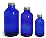 Blue Glass Bottles, Boston Round Bottles w/ Lined Aluminum Caps