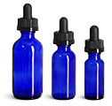 Blue Glass Boston Round Bottles w/ Child Resistant Glass Droppers