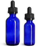 Blue Boston Round Bottles w/ Child Resistant Glass Droppers