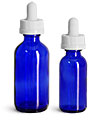 Blue Glass Boston Round Bottles w/ White Child Resistant Glass Droppers