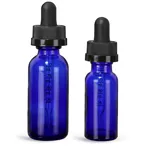 Blue Glass Boston Round Bottles w/ Child Resistant Graduated Glass Droppers