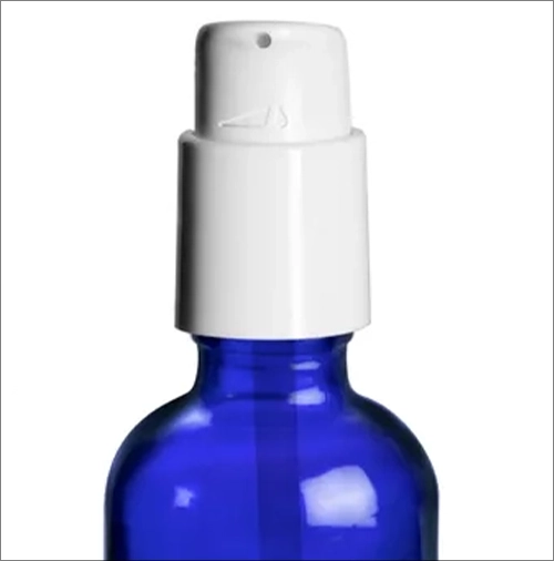  Blue Glass Boston Round Bottles w/ White Treatment Pumps 