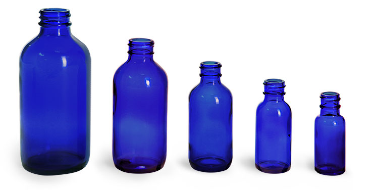 Blue Glass Bottles, Boston Round Bottles (Bulk), Caps NOT Included