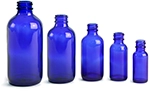 Blue Glass Bottles, Boston Round Bottles (Bulk), Caps NOT Included