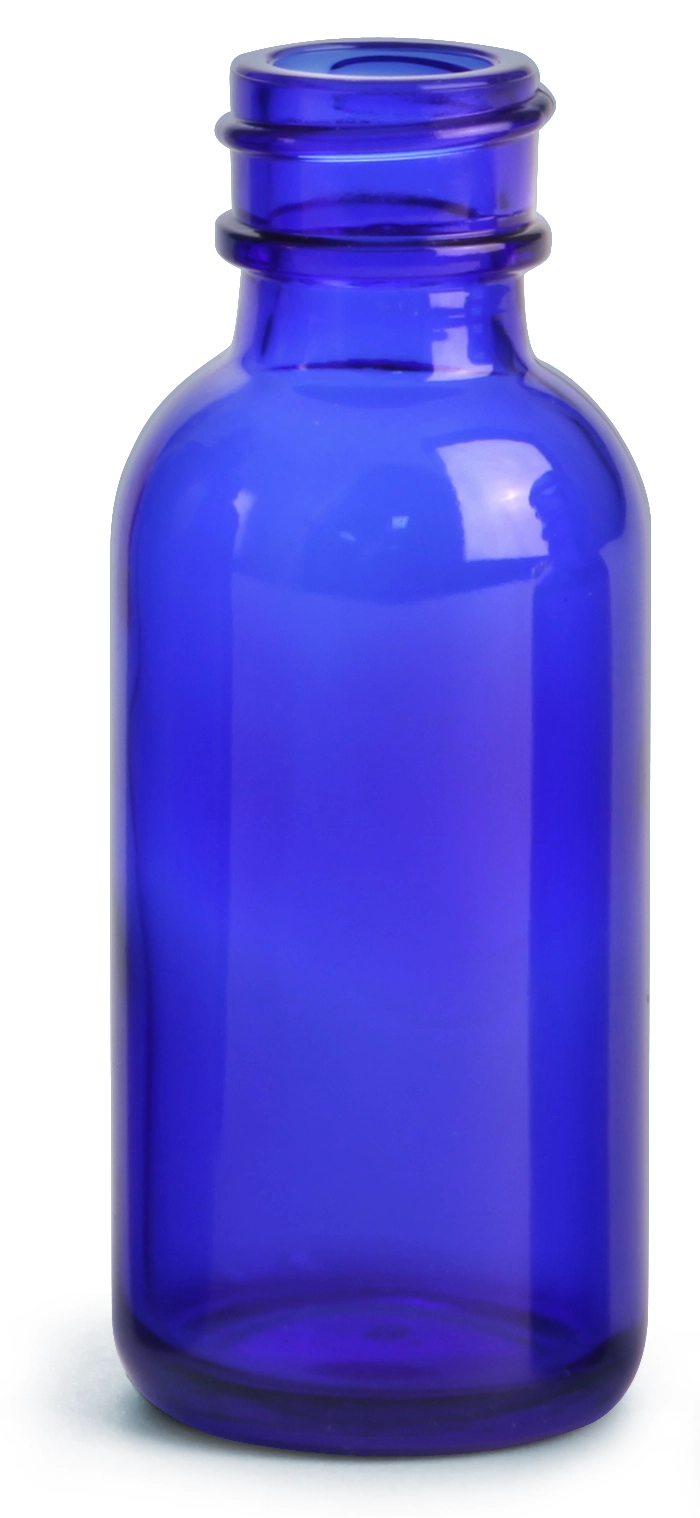 1 oz        Blue Glass Boston Round Bottles (Bulk), Caps NOT Included