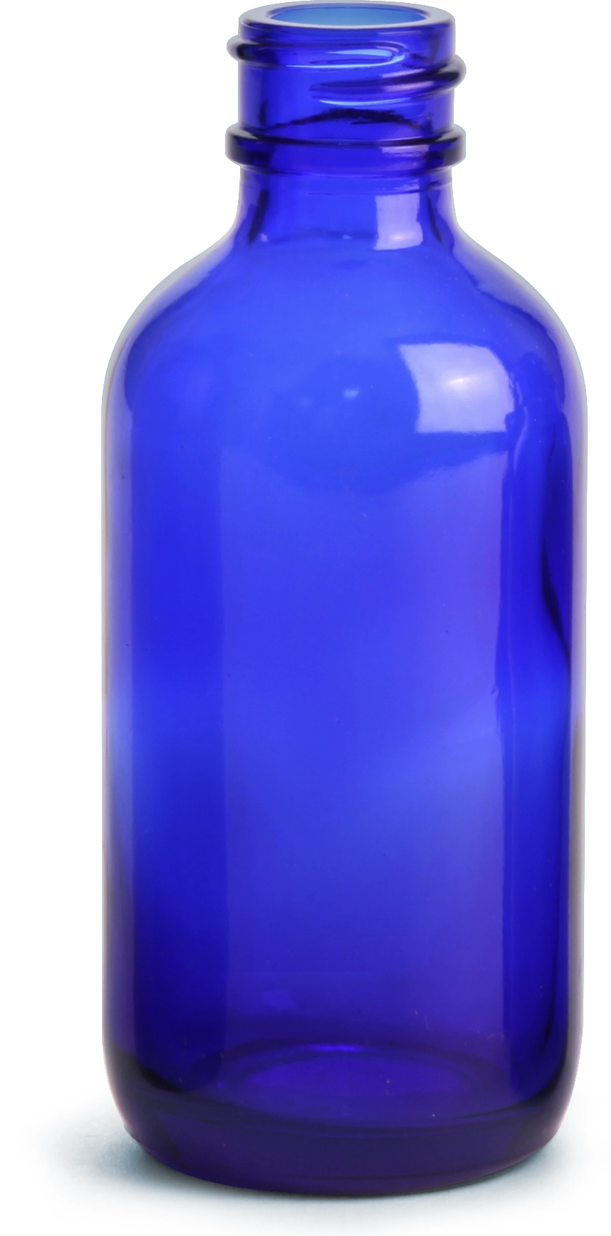 2 oz        Blue Glass Boston Round Bottles (Bulk), Caps NOT Included