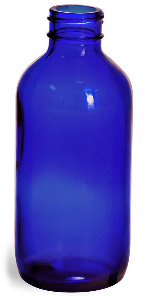 4 oz        Blue Glass Boston Round Bottles (Bulk), Caps NOT Included