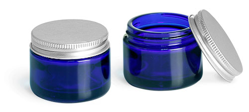 Blue Cobalt Glass Jars w/ Lined Aluminum Caps