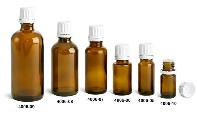 0.34 oz Amber Glass Euro Dropper Bottles (Tamper-Evident Cap) - Amber Type III UV Resistant 18 mm